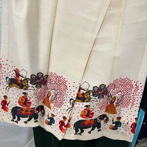 Women's Cotton Green & Off White Embroidered A-Line Kurta Palazzo Set